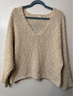 Altar'd State Cream Sydney Popcorn Knit V-Neck Sweater Size Large